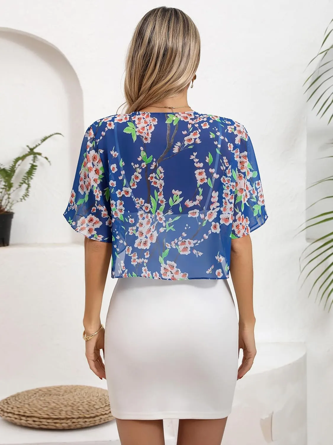 Missufe Women's Short Sleeve Summer Cropped Shrugs Sheer Lightweight Chiffon Bolero Cardigans