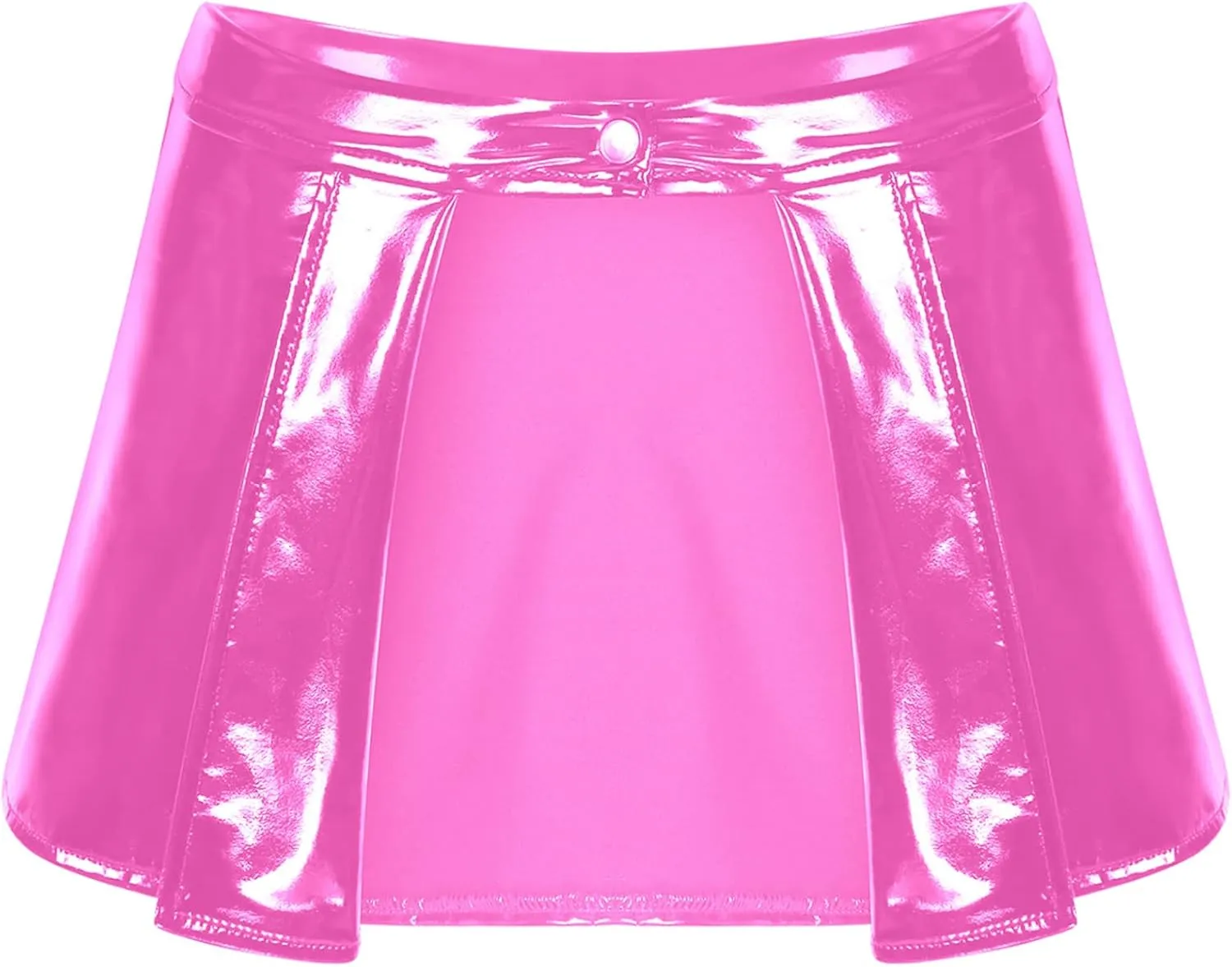 Mufeng Women's Solid Metallic Pleated Mini Skirt Open Front Patent Leather Flared A-line Shorts Dress