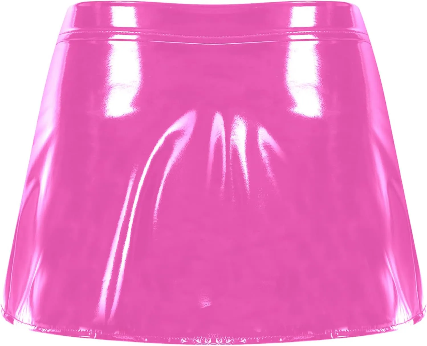 Mufeng Women's Solid Metallic Pleated Mini Skirt Open Front Patent Leather Flared A-line Shorts Dress