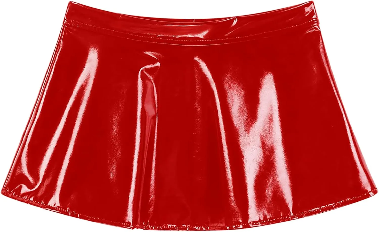 Mufeng Women's Solid Metallic Pleated Mini Skirt Open Front Patent Leather Flared A-line Shorts Dress