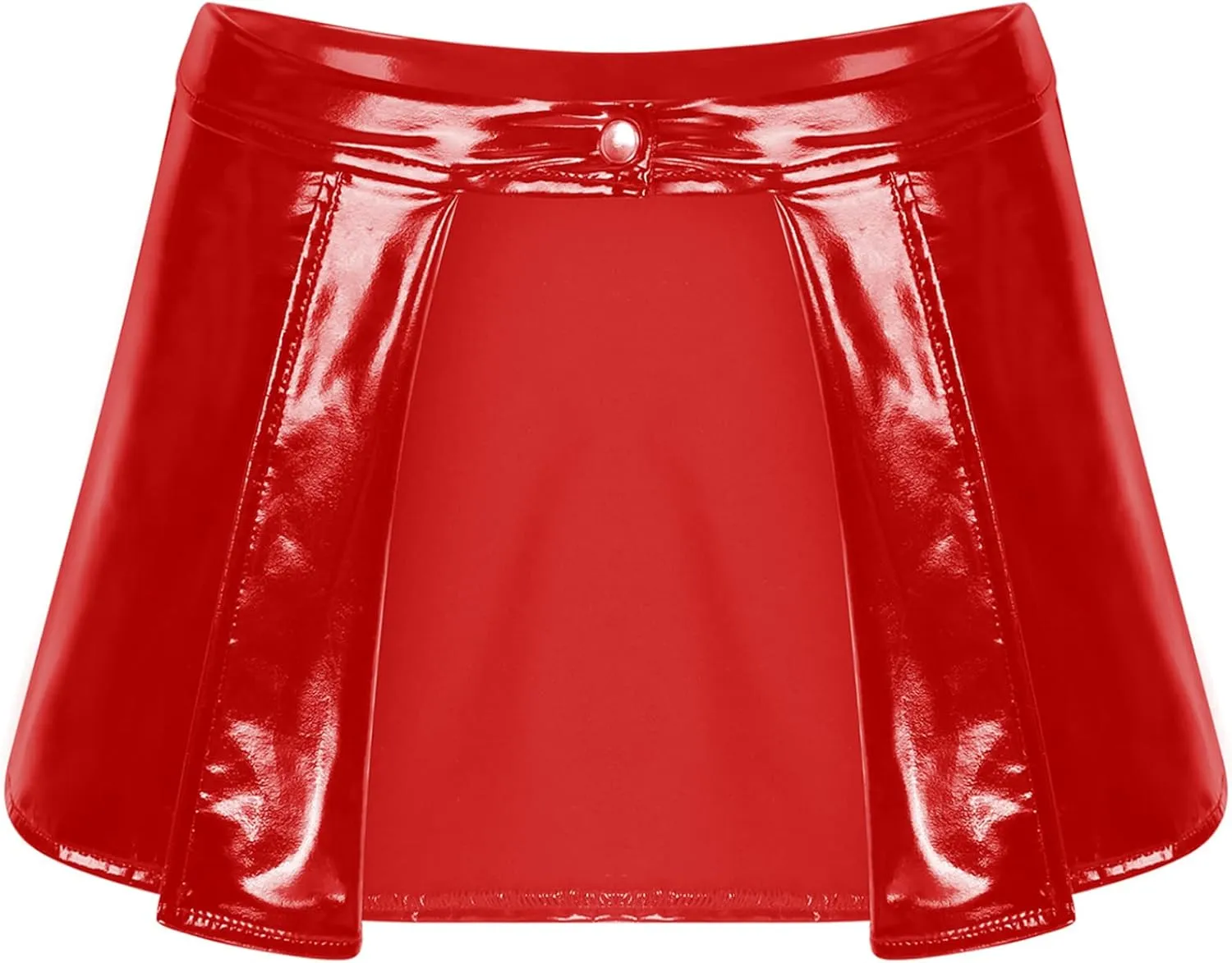 Mufeng Women's Solid Metallic Pleated Mini Skirt Open Front Patent Leather Flared A-line Shorts Dress
