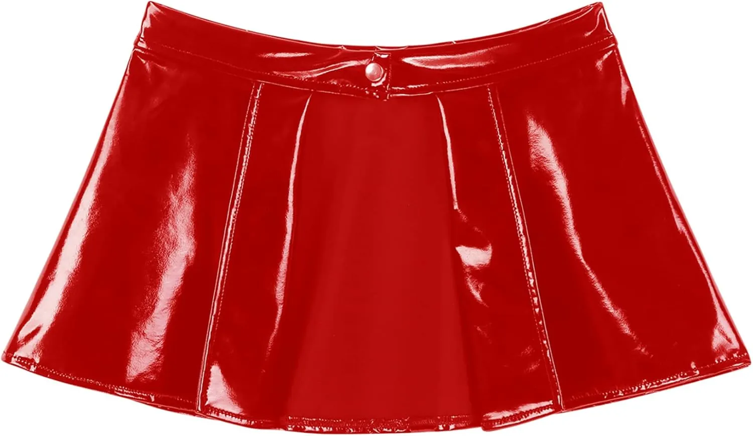 Mufeng Women's Solid Metallic Pleated Mini Skirt Open Front Patent Leather Flared A-line Shorts Dress
