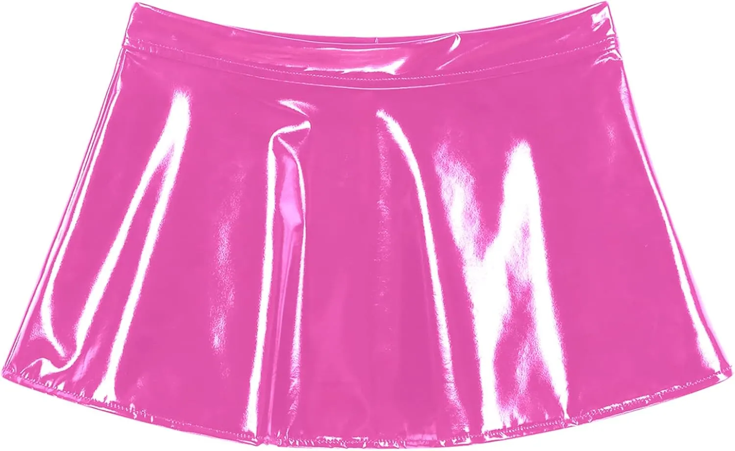 Mufeng Women's Solid Metallic Pleated Mini Skirt Open Front Patent Leather Flared A-line Shorts Dress