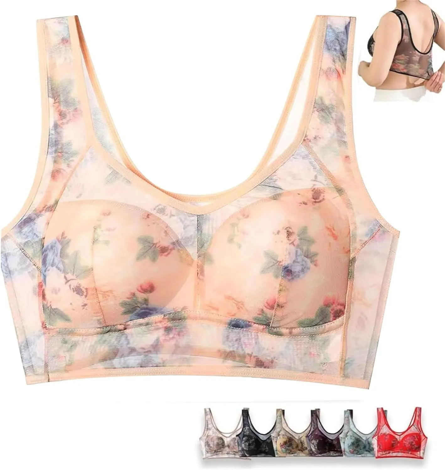 New Elle - Bloom Ice Silk Lace Cooling Comfort Bra 2024, Seamless Wireless Push up Bras for Women Everyday Underwear