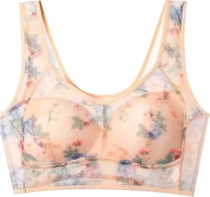 New Elle - Bloom Ice Silk Lace Cooling Comfort Bra 2024, Seamless Wireless Push up Bras for Women Everyday Underwear