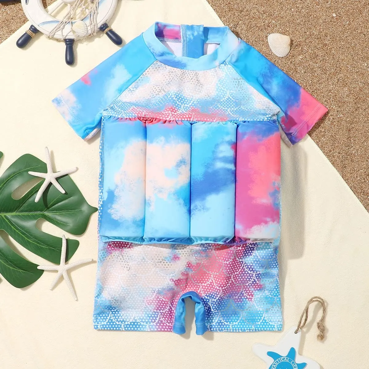ODASDO Kids Baby Boy Girl One-Piece Floatation Swimsuit Short Sleeve Float Suit with Adjustable Buoyancy Bathing Suit
