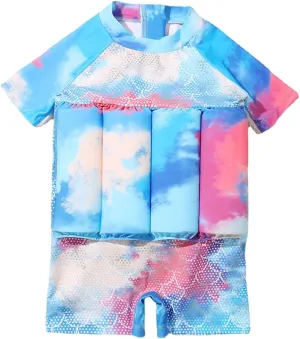 ODASDO Kids Baby Boy Girl One-Piece Floatation Swimsuit Short Sleeve Float Suit with Adjustable Buoyancy Bathing Suit