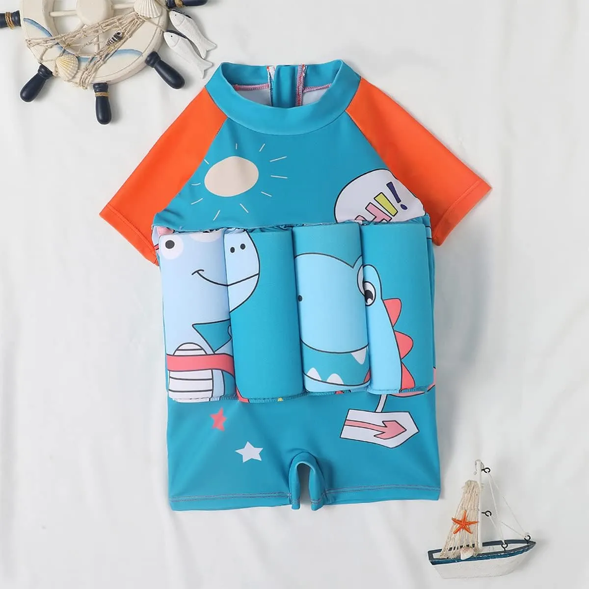 ODASDO Kids Baby Boy Girl One-Piece Floatation Swimsuit Short Sleeve Float Suit with Adjustable Buoyancy Bathing Suit