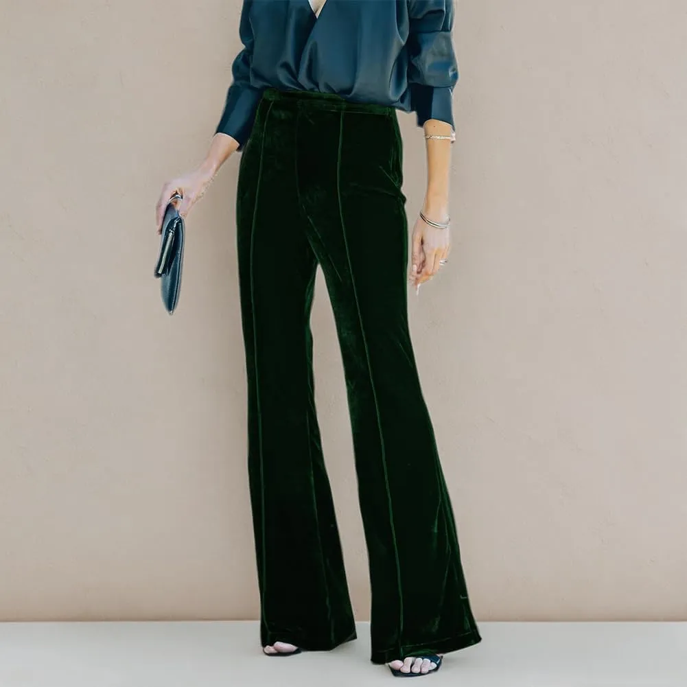ODIZLI Velvet Pants for Women High Waist Bell Bottom Flare Pants Palazzo Casual Trousers