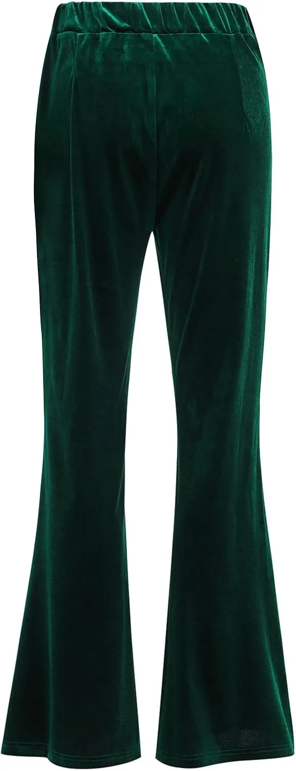 ODIZLI Velvet Pants for Women High Waist Bell Bottom Flare Pants Palazzo Casual Trousers
