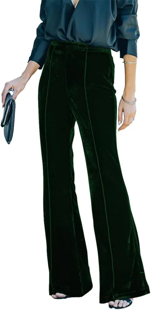 ODIZLI Velvet Pants for Women High Waist Bell Bottom Flare Pants Palazzo Casual Trousers