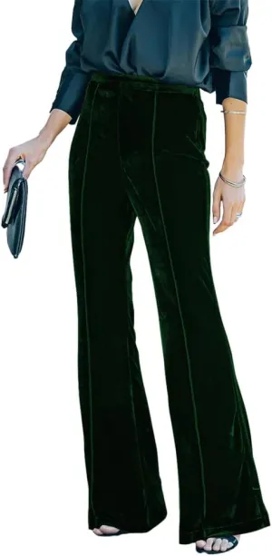 ODIZLI Velvet Pants for Women High Waist Bell Bottom Flare Pants Palazzo Casual Trousers