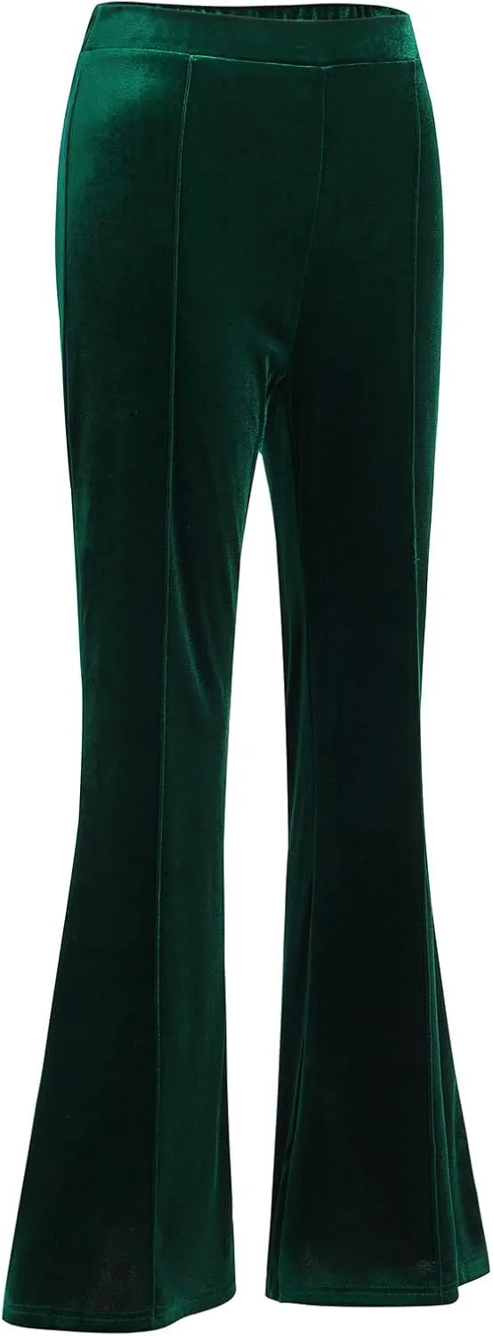 ODIZLI Velvet Pants for Women High Waist Bell Bottom Flare Pants Palazzo Casual Trousers