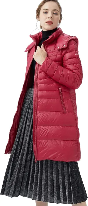 Orolay Women's Lightweight Down Jacket Puffer Warm Long Hooded Winter Coat with Pocket