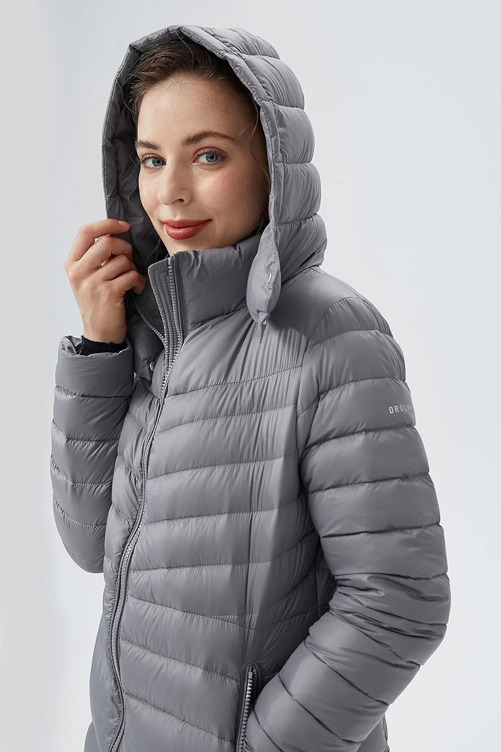 Orolay Women's Lightweight Down Jacket Puffer Warm Long Hooded Winter Coat with Pocket