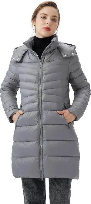 Orolay Women's Lightweight Down Jacket Puffer Warm Long Hooded Winter Coat with Pocket