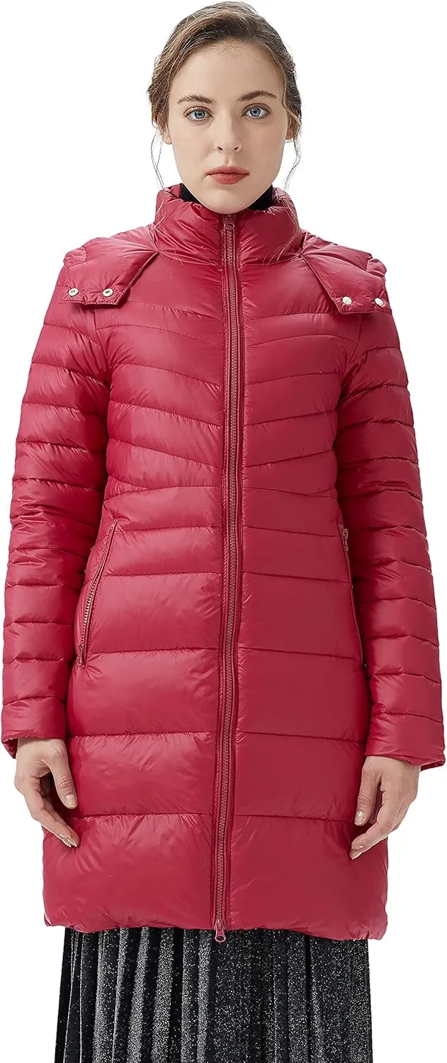 Orolay Women's Lightweight Down Jacket Puffer Warm Long Hooded Winter Coat with Pocket