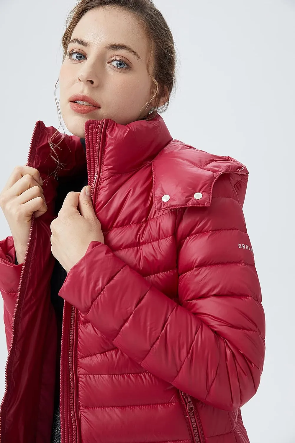Orolay Women's Lightweight Down Jacket Puffer Warm Long Hooded Winter Coat with Pocket