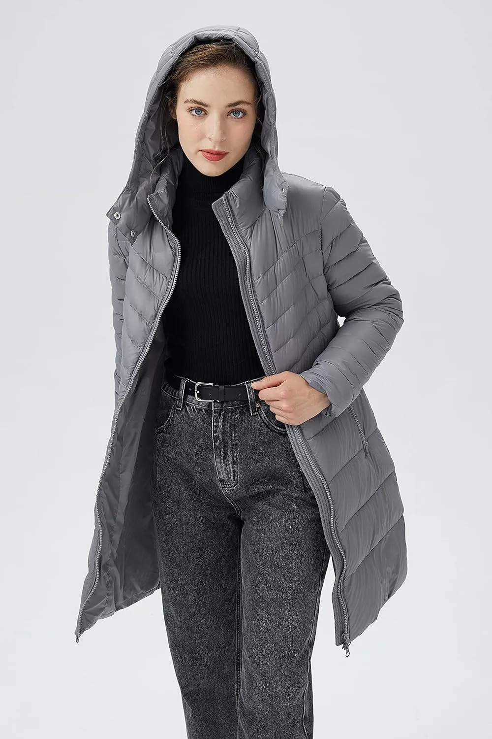 Orolay Women's Lightweight Down Jacket Puffer Warm Long Hooded Winter Coat with Pocket