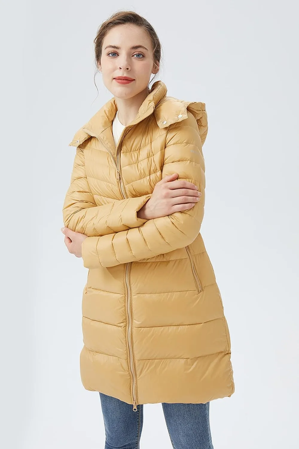 Orolay Women's Lightweight Down Jacket Puffer Warm Long Hooded Winter Coat with Pocket