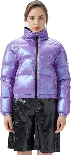 Orolay Women's Ultra Short Down Coat Glossy Puffer Petite Winter Jacket with Stand Collar