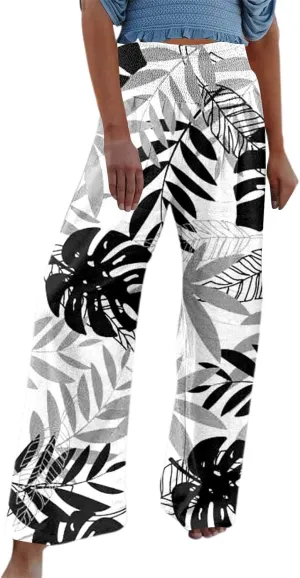 Pants Women Baggy with Tummy Control Crossover Waist and Wide Leg with Pockets-Lounge Lightweight Workout Joggers