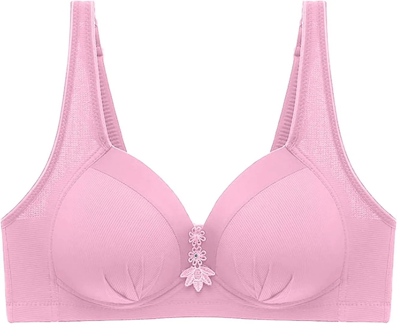 Plus Size Bras for Women Sexy Solid Color Embroidery Gathered Comfy Bras Breathable Thin Non-Steel Ring Everyday Bras
