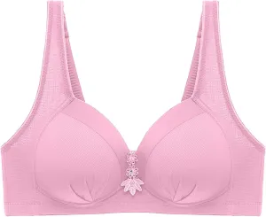 Plus Size Bras for Women Sexy Solid Color Embroidery Gathered Comfy Bras Breathable Thin Non-Steel Ring Everyday Bras