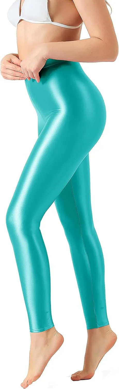 Plus Size High Waist Workout Leggings Shiny Pilates Pants Shimmer Yoga Tights for Women