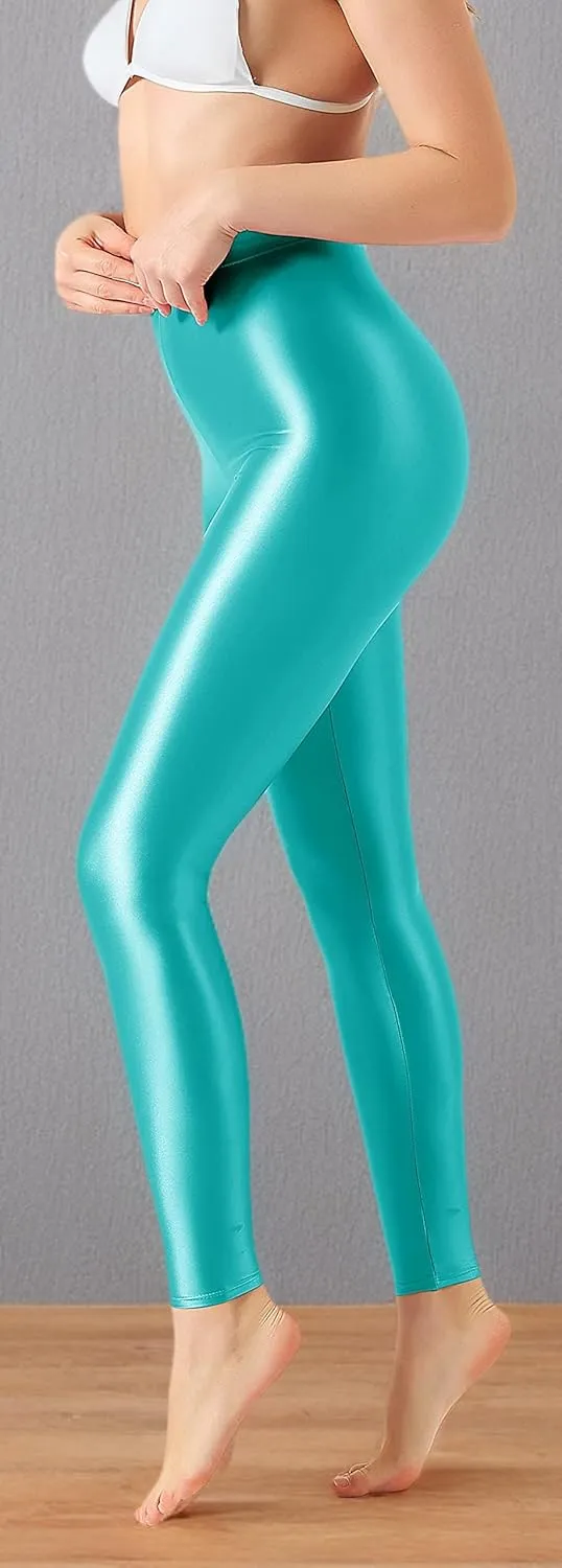 Plus Size High Waist Workout Leggings Shiny Pilates Pants Shimmer Yoga Tights for Women