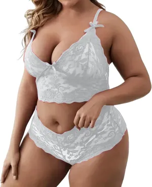 Plus Size Lingerie Set for Women Sexy Lace Halter Bralette High Waist Panty Set Lingerie Bra and Panty Set Bodysuit