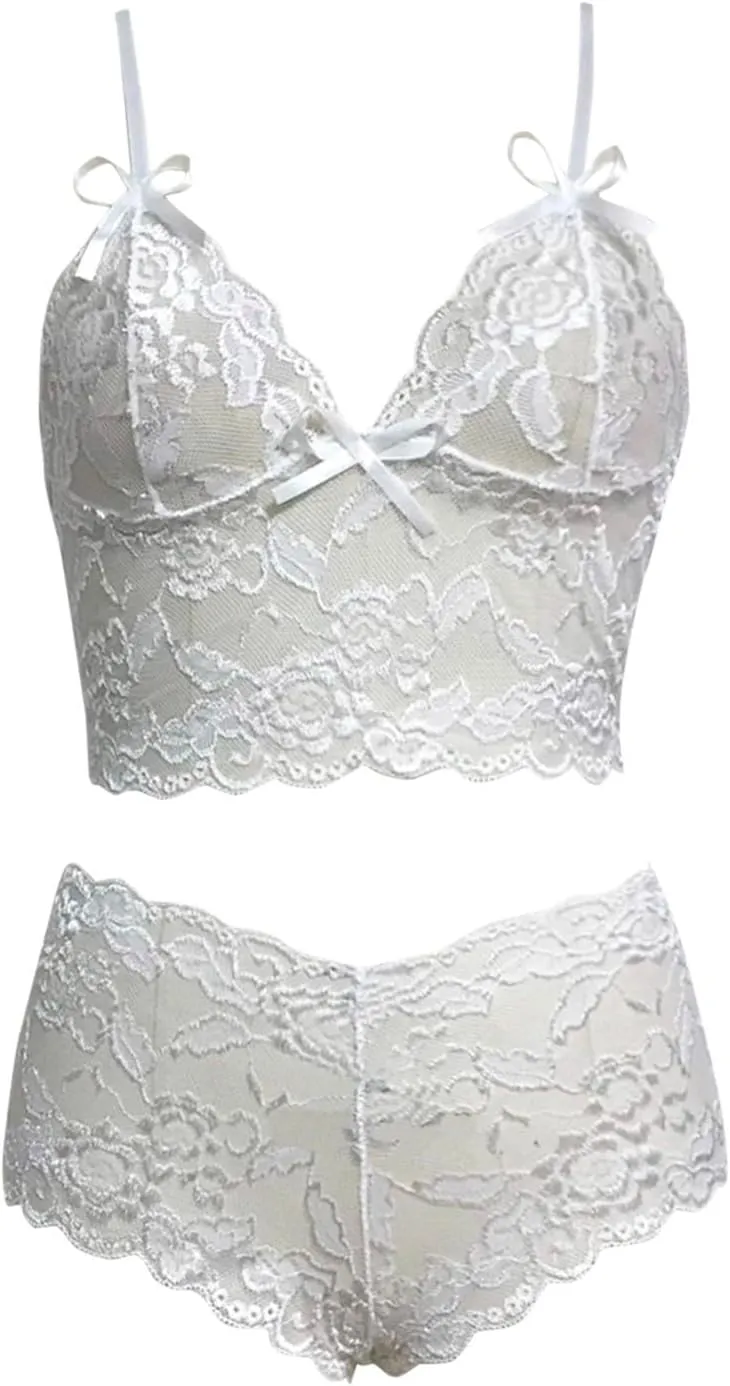 Plus Size Lingerie Set for Women Sexy Lace Halter Bralette High Waist Panty Set Lingerie Bra and Panty Set Bodysuit