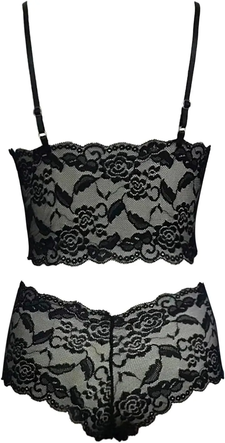 Plus Size Lingerie Set for Women Sexy Lace Halter Bralette High Waist Panty Set Lingerie Bra and Panty Set Bodysuit