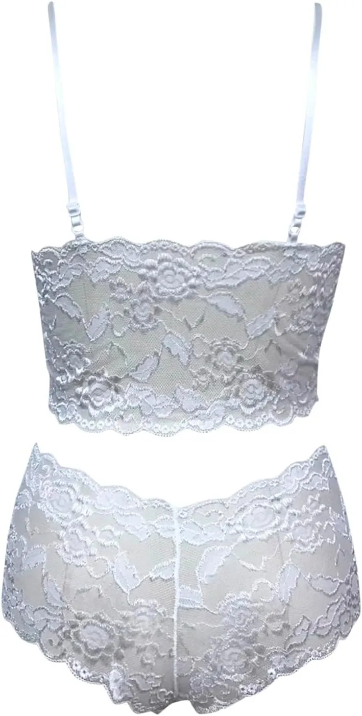 Plus Size Lingerie Set for Women Sexy Lace Halter Bralette High Waist Panty Set Lingerie Bra and Panty Set Bodysuit