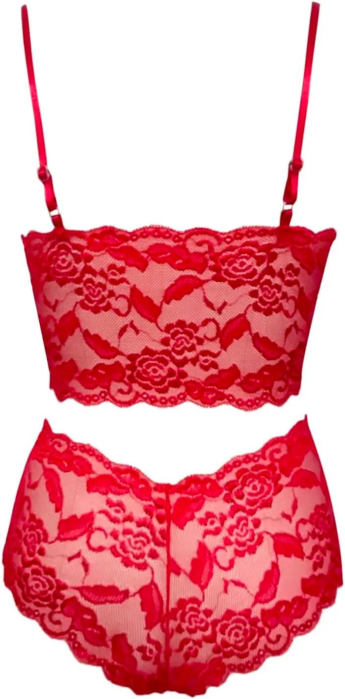 Plus Size Lingerie Set for Women Sexy Lace Halter Bralette High Waist Panty Set Lingerie Bra and Panty Set Bodysuit