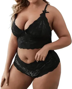 Plus Size Lingerie Set for Women Sexy Lace Halter Bralette High Waist Panty Set Lingerie Bra and Panty Set Bodysuit