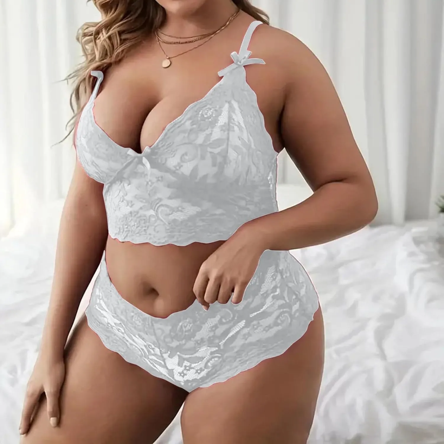 Plus Size Lingerie Set for Women Sexy Lace Halter Bralette High Waist Panty Set Lingerie Bra and Panty Set Bodysuit