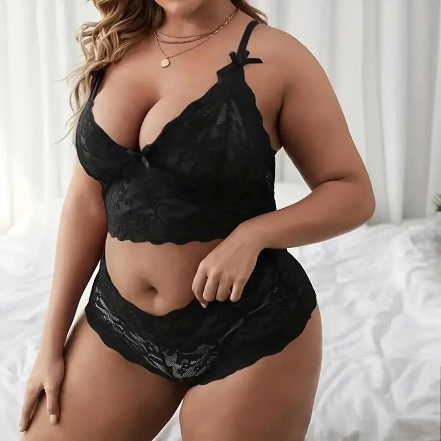 Plus Size Lingerie Set for Women Sexy Lace Halter Bralette High Waist Panty Set Lingerie Bra and Panty Set Bodysuit