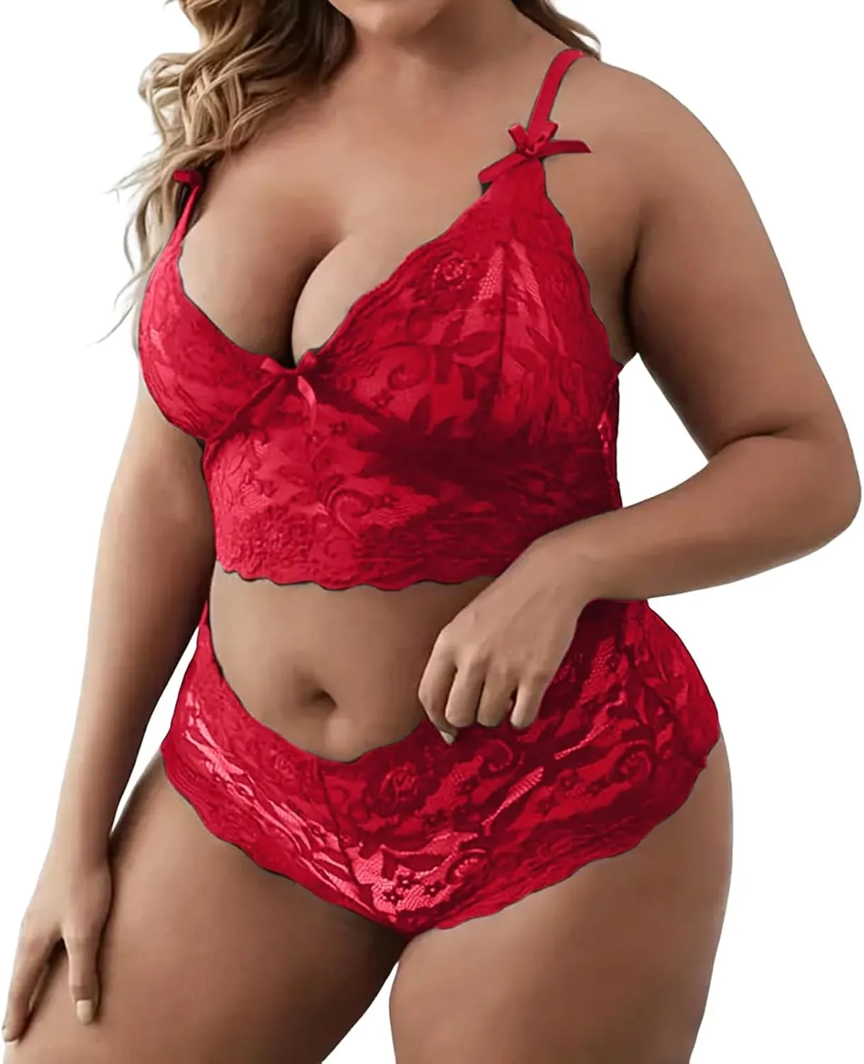 Plus Size Lingerie Set for Women Sexy Lace Halter Bralette High Waist Panty Set Lingerie Bra and Panty Set Bodysuit