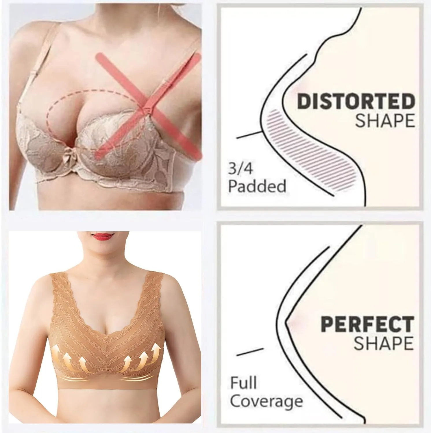 Push Up Bras for Women, Soft Cooling Bras Full Coverage Bras Wireless Bras with Support and Lift Non Padded Bralette