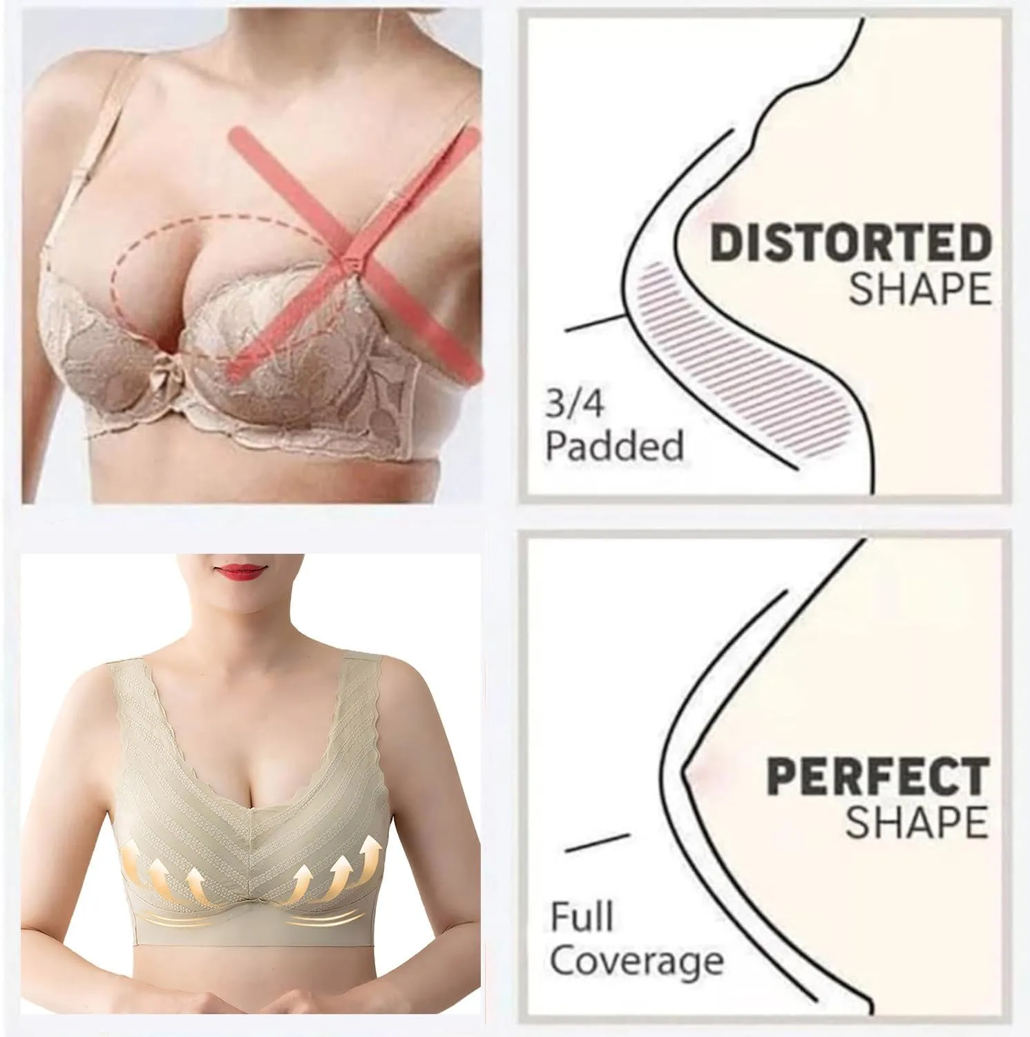 Push Up Bras for Women, Soft Cooling Bras Full Coverage Bras Wireless Bras with Support and Lift Non Padded Bralette