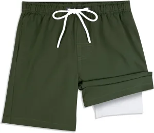 QRANSS Boys Swim Trunks with Compression Liner,No Mesh Anti-Chafing Comfy Swimming Trunks with Boxer Brief Liner,Size 6-20