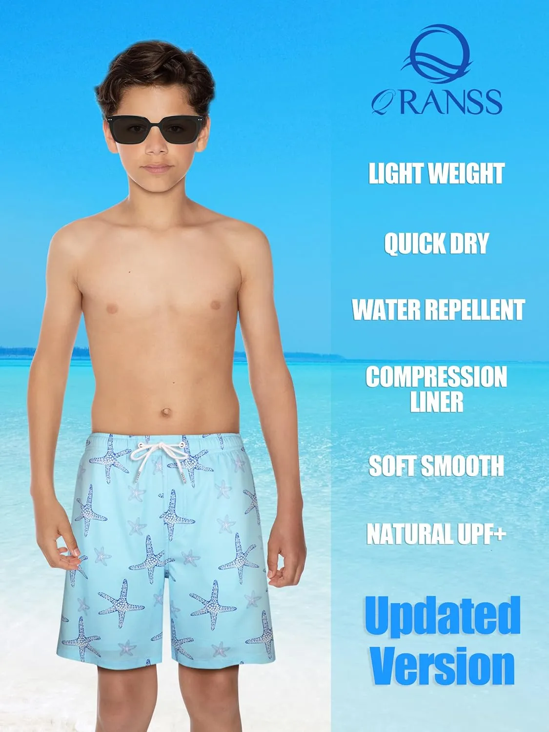 QRANSS Boys Swim Trunks with Compression Liner,No Mesh Anti-Chafing Comfy Swimming Trunks with Boxer Brief Liner,Size 6-20