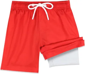 QRANSS Boys Swim Trunks with Compression Liner,No Mesh Anti-Chafing Comfy Swimming Trunks with Boxer Brief Liner,Size 6-20