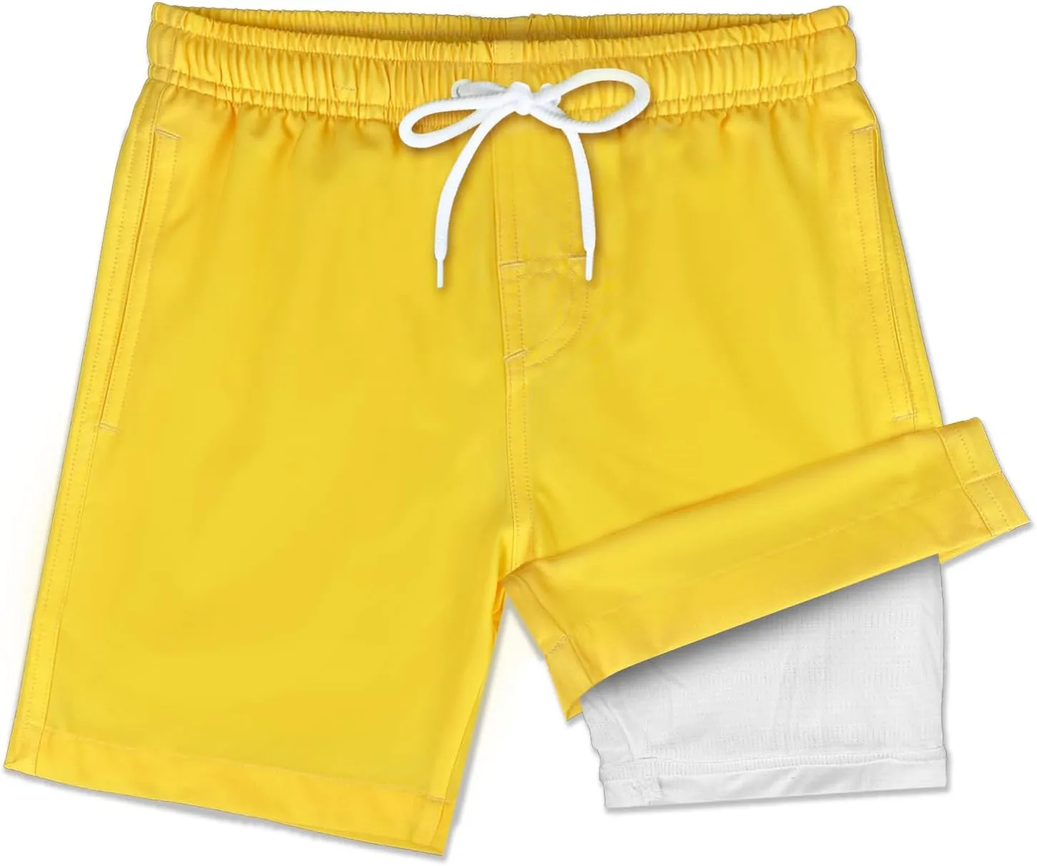 QRANSS Boys Swim Trunks with Compression Liner,No Mesh Anti-Chafing Comfy Swimming Trunks with Boxer Brief Liner,Size 6-20