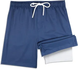 QRANSS Boys Swim Trunks with Compression Liner,No Mesh Anti-Chafing Comfy Swimming Trunks with Boxer Brief Liner,Size 6-20