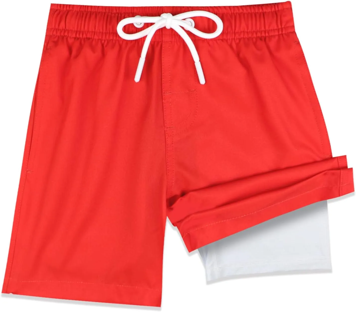QRANSS Boys Swim Trunks with Compression Liner,No Mesh Anti-Chafing Comfy Swimming Trunks with Boxer Brief Liner,Size 6-20