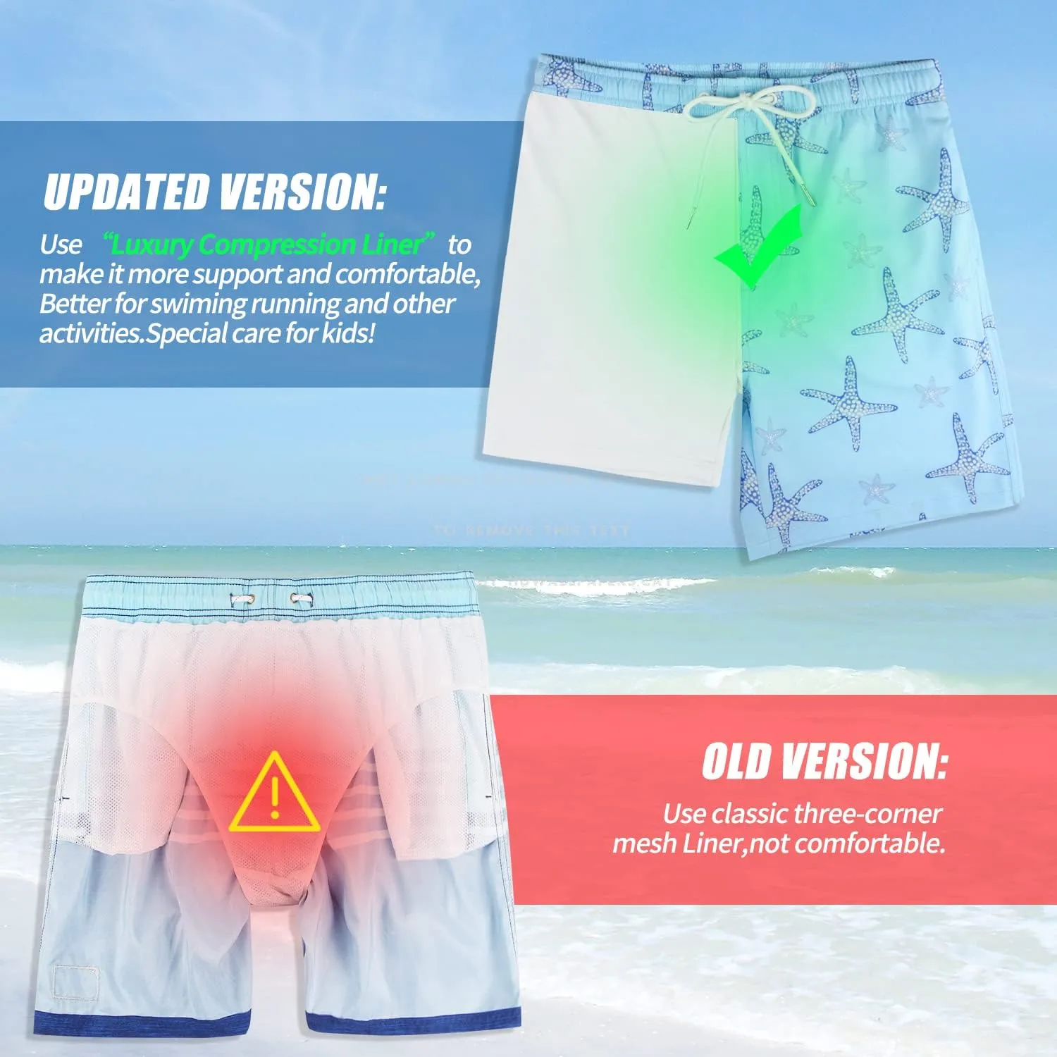 QRANSS Boys Swim Trunks with Compression Liner,No Mesh Anti-Chafing Comfy Swimming Trunks with Boxer Brief Liner,Size 6-20