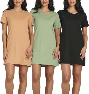 Real Essentials 3 Pack: Women's Cotton Short Sleeve Nightgowns Sleepshirt Nightshirt (Available In Plus Size)