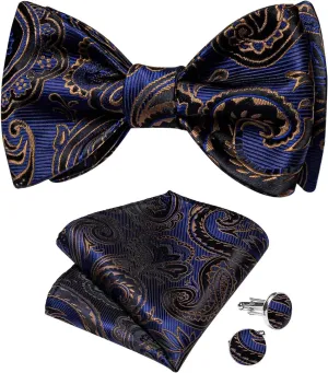 Retro Self-Tie Bowties for Man Accessories Pocket Square Cufflinks Sets Silk Wedding Bow Ties Gift